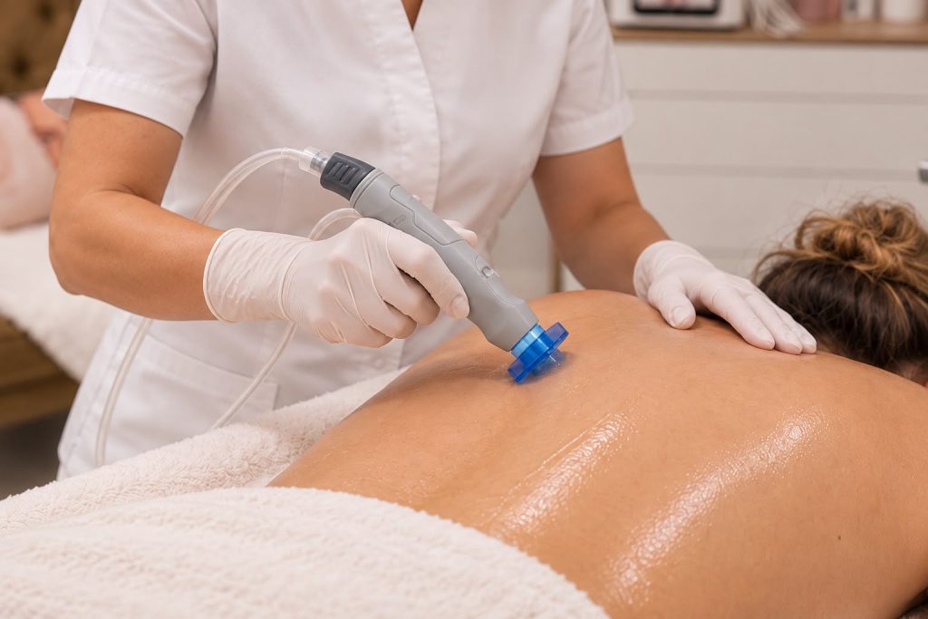 Therapist performing a HydraFacial back treatment